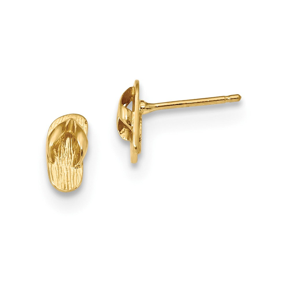 Million Charms 14k Yellow Gold Polished Flip Flop Post Earrings, 9mm x 4mm