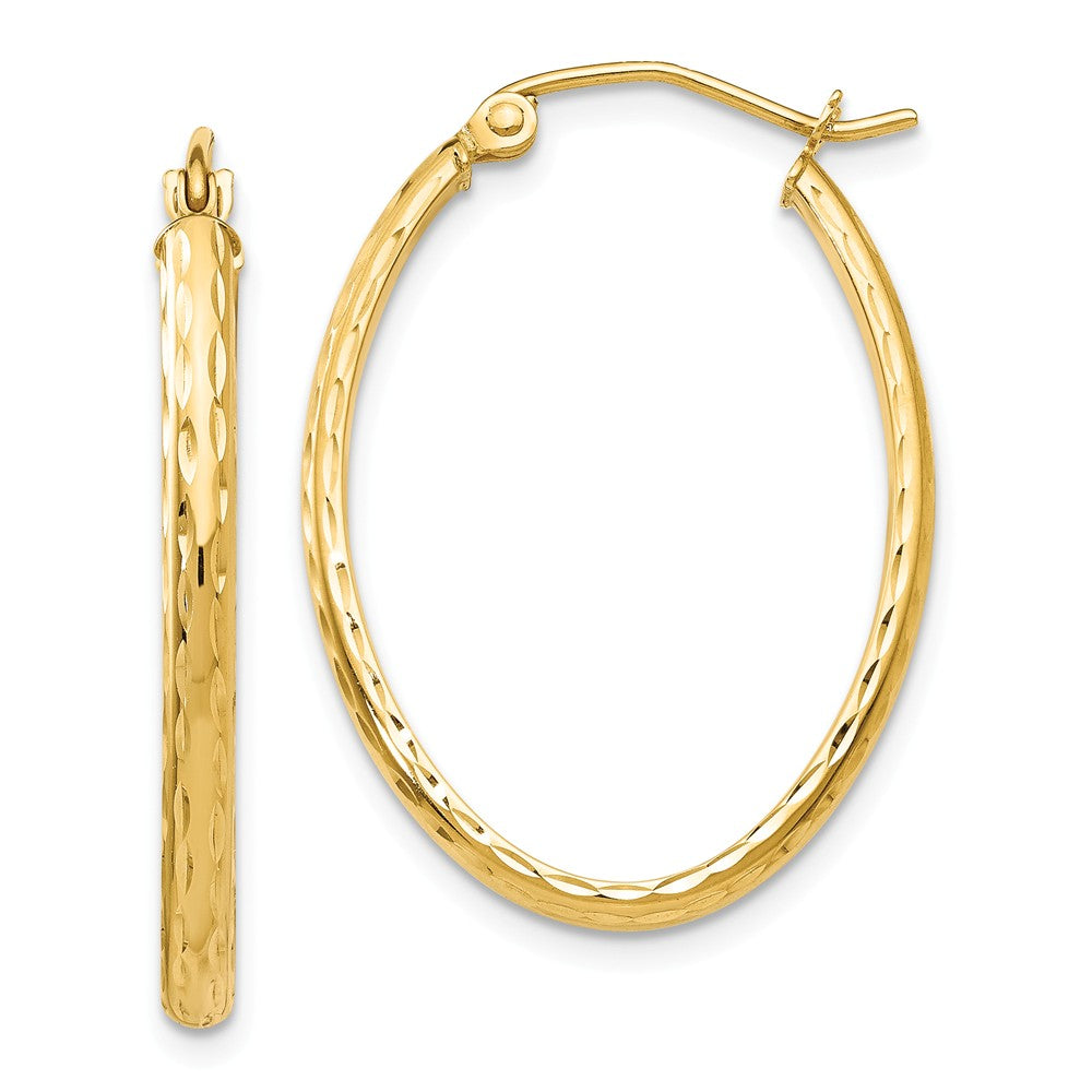 Million Charms 14k Yellow Gold Lightweight Diamond-cut Oval Hoop Earrings, 18mm x 2.5mm