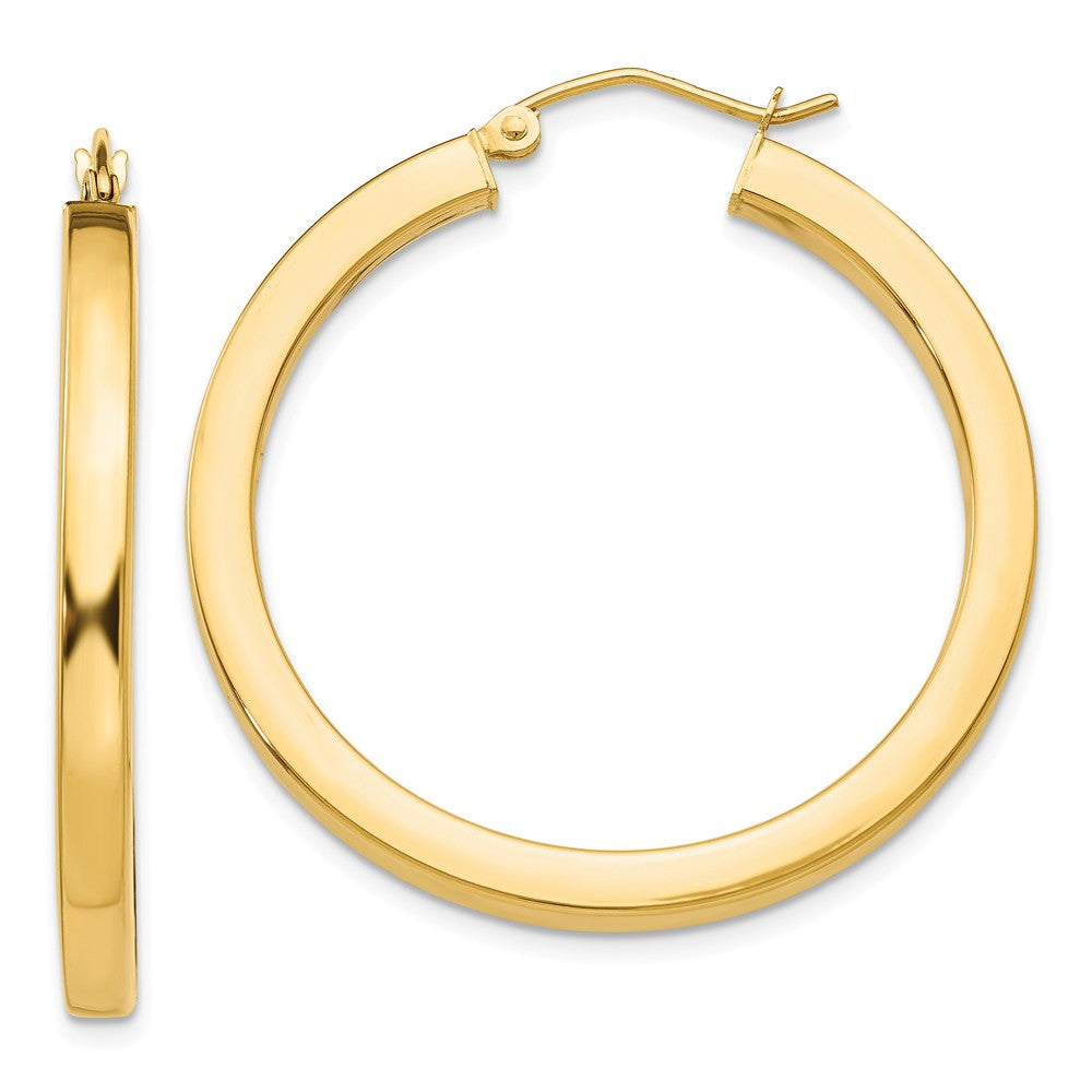 Million Charms 14k Yellow Gold 3mm Polished Square Hoop Earrings, 35mm x 3mm