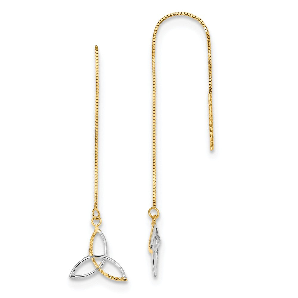 Million Charms 14k with Rhodium Diamond-Cut Box Chain Celtic Knot Threader Earrings, 59mm x 10.5mm