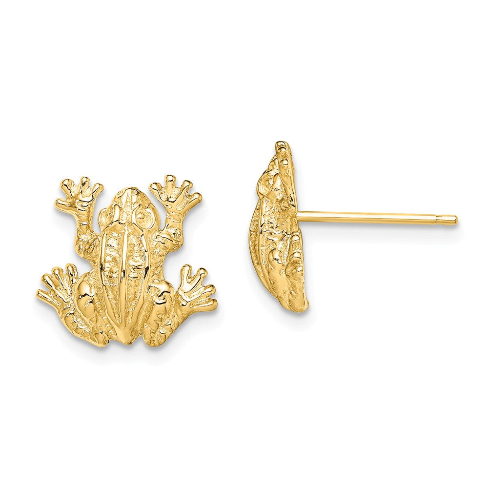Million Charms 14k Yellow Gold 2-D Leap Frog Post Earrings, 12.3mm x 12.9mm