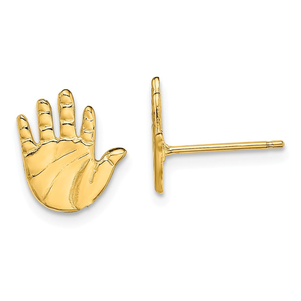 Million Charms 14k Yellow Gold Single Hand Print Post Earrings, 10.35mm x 8.8mm