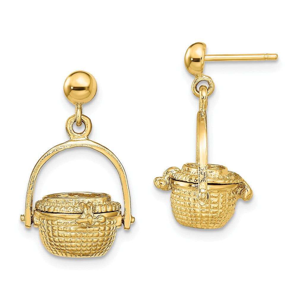 Million Charms 14k Yellow Gold 3-D NANTUCKET BASKET DANGLE EARRINGS (4of4), 25.25mm x 13mm