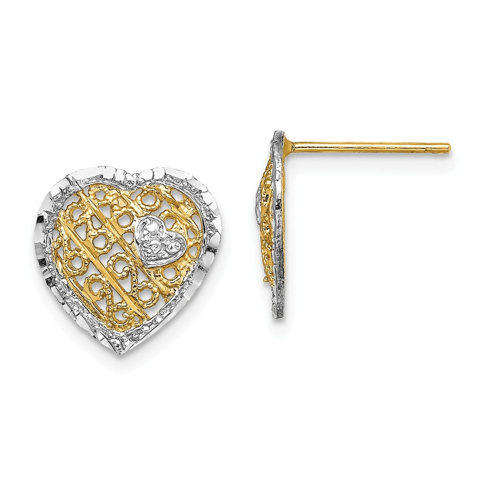 Million Charms 14k with Rhodium-Plated Filigree Heart Post Earrings,