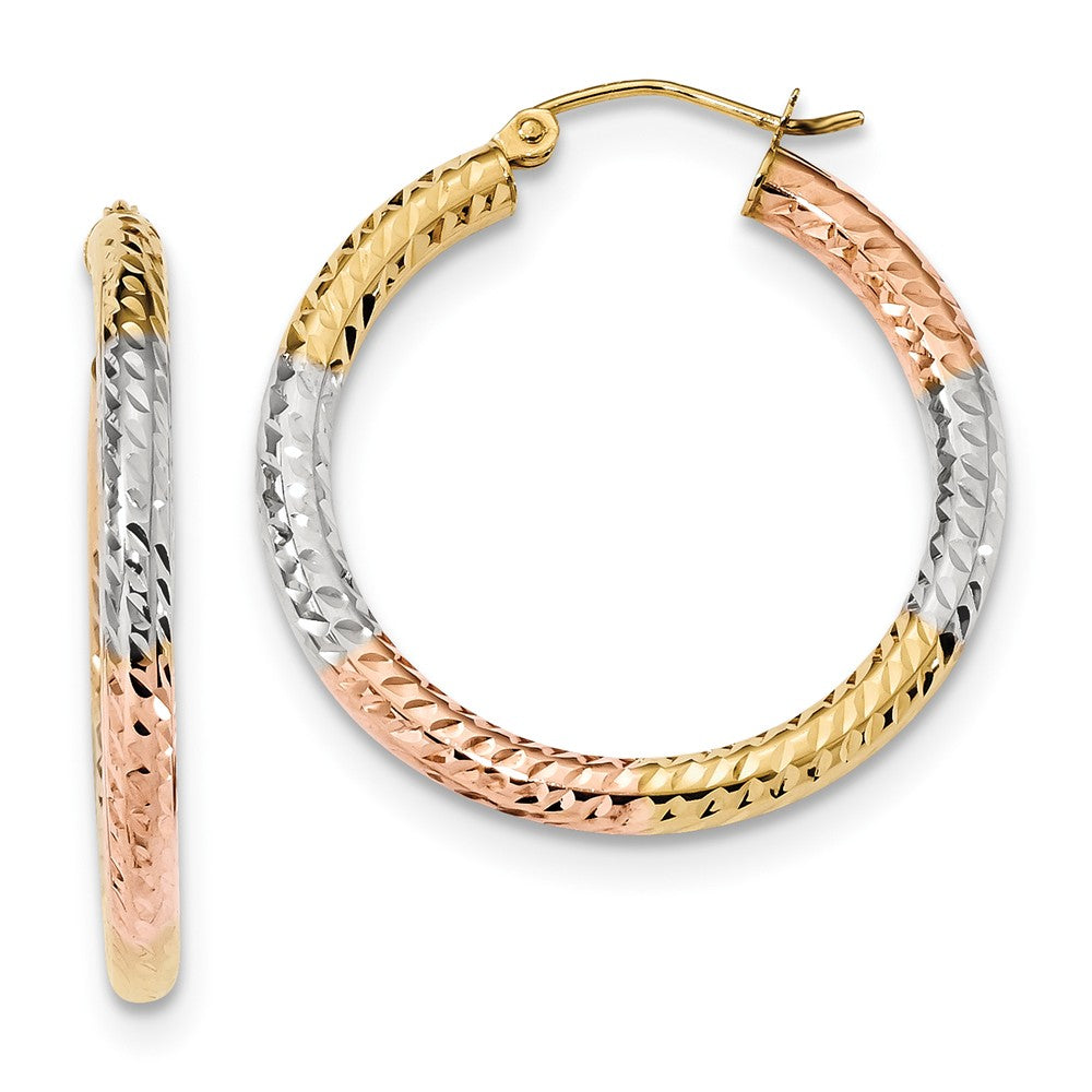 Million Charms 14k with White and Rose Rhodium Polished & Diamond-Cut Hoop Earrings, 31.6mm x 30.3mm