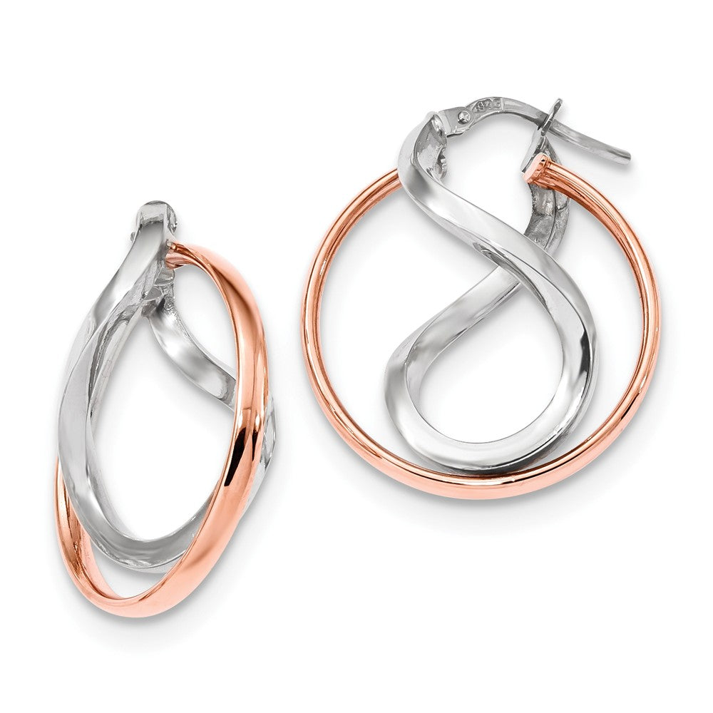 Million Charms 14k White & Rose Gold Fancy Hoops, 26.7mm x 22.88mm