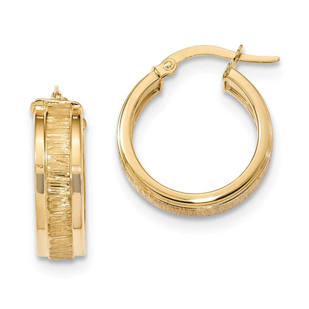 Million Charms 14k Yellow Gold Polished & Satin Hoop Earrings, 22.43mm x 19.33mm