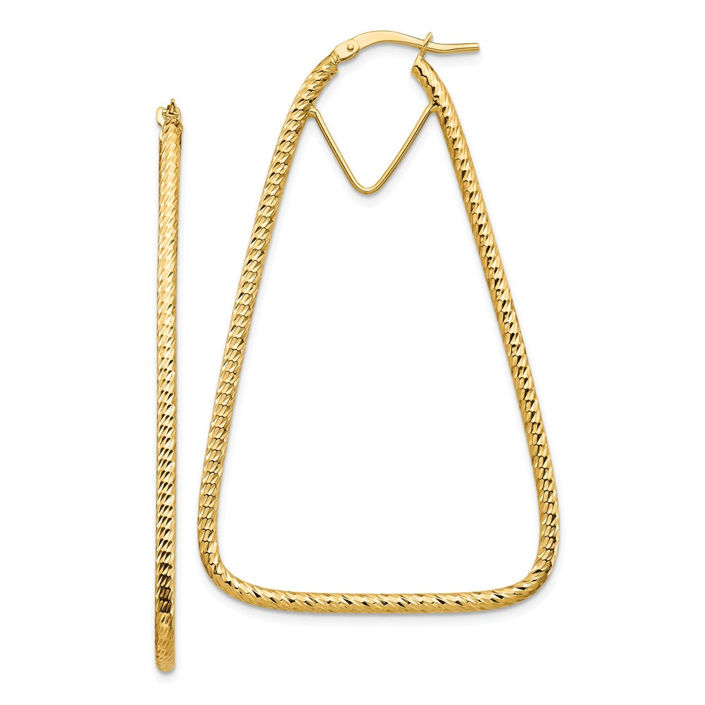 Million Charms 14k Yellow Gold Polished & Diamond-cut Double Triangle Hoop Earrings, 56.95mm x 35.08mm