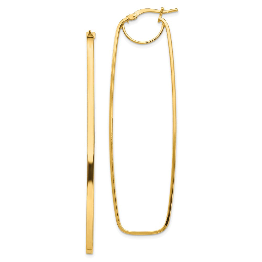Million Charms 14k Yellow Gold Polished 2mm Rectangle Hoop Earrings, 64.96mm x 19mm
