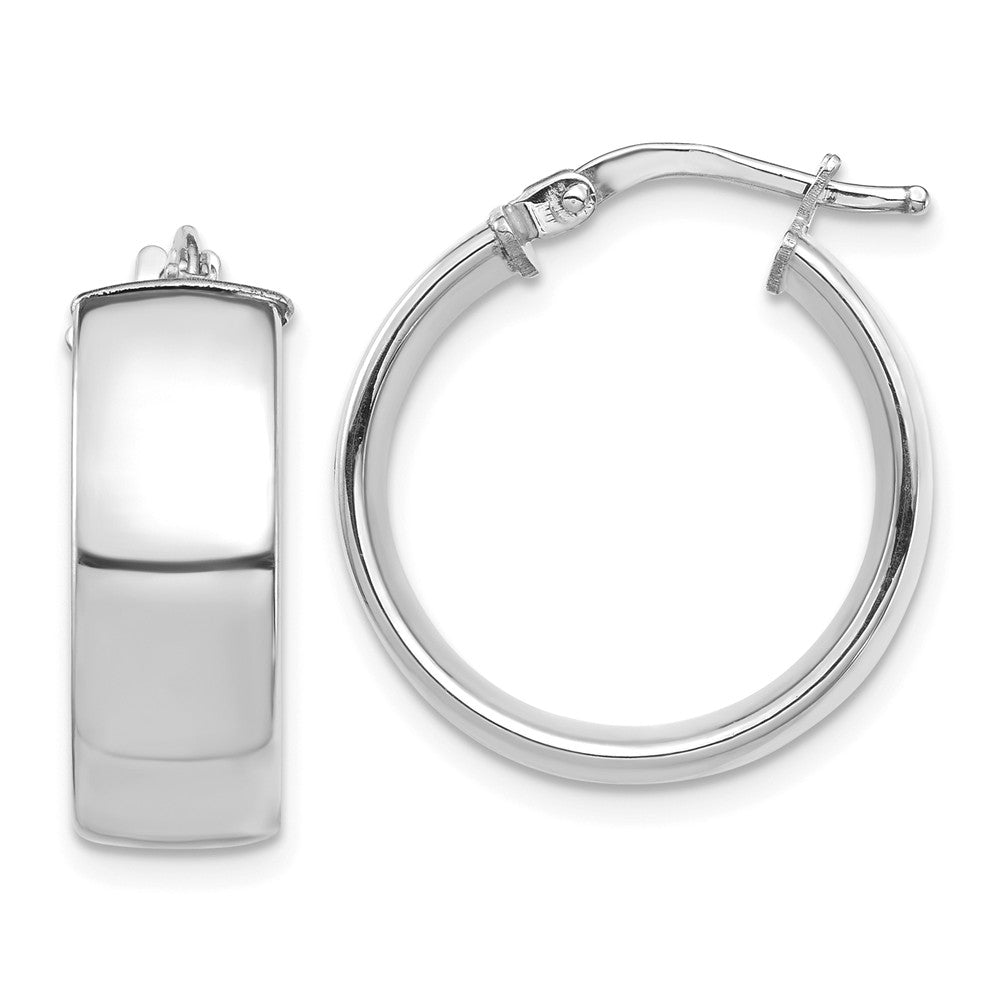 Million Charms 14k White Gold High Polished 7mm Hoop Earrings, 20.46mm x 19mm
