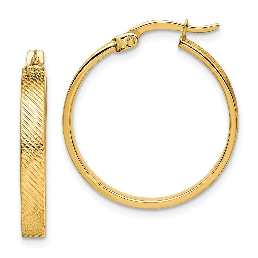 Million Charms 14k Yellow Gold Textured Hoop Earrings, 3mm