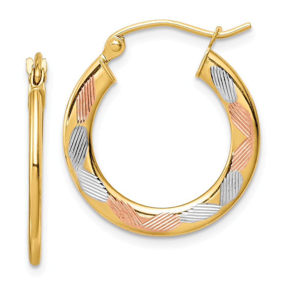 Million Charms 14k with White & Rose Rhodium Diamond-cut Hoop Earrings, 1.3mm