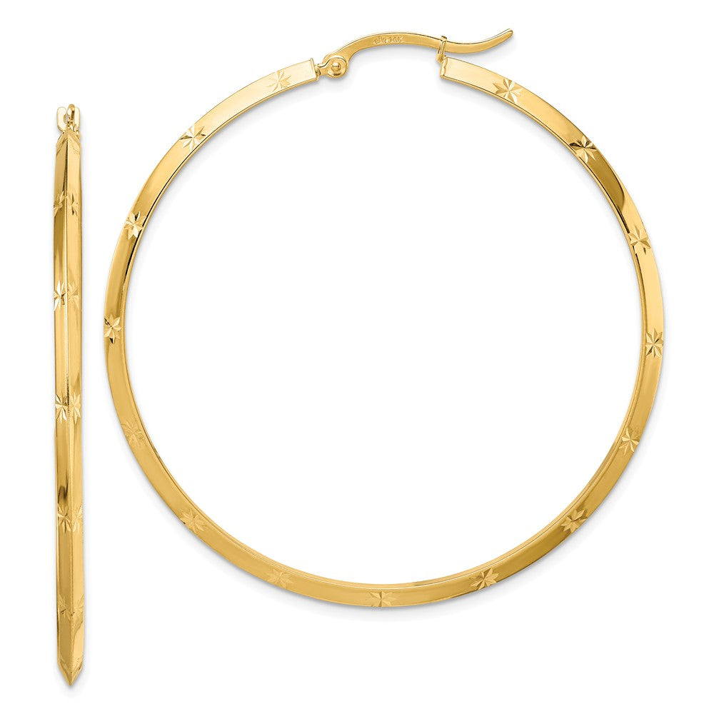 Million Charms 14k Yellow Gold Polished Diamond-Cut Hoop Earrings, 51.75mm x 50mm