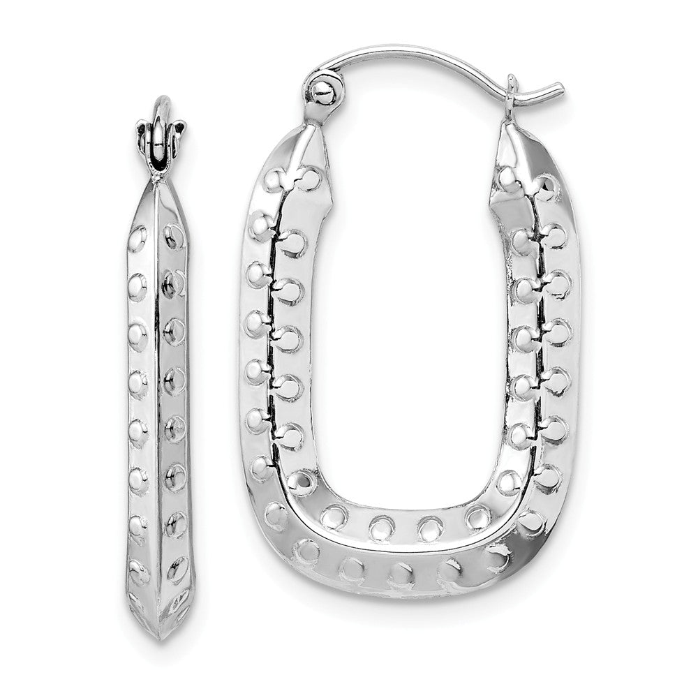 Million Charms 14k White Gold Polished Textured Rectangle Hoop Earrings,