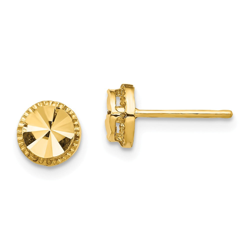 Million Charms 14k Yellow Gold Diamond-Cut Round Post Earrings, 6.25mm x 6.25mm