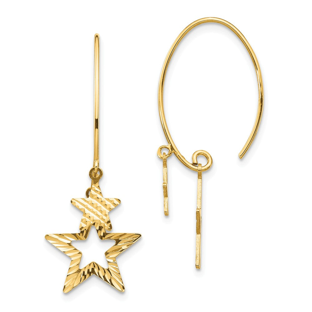 Million Charms 14k Yellow Gold Diamond-Cut Star Dangle Earrings, 13mm x 13mm