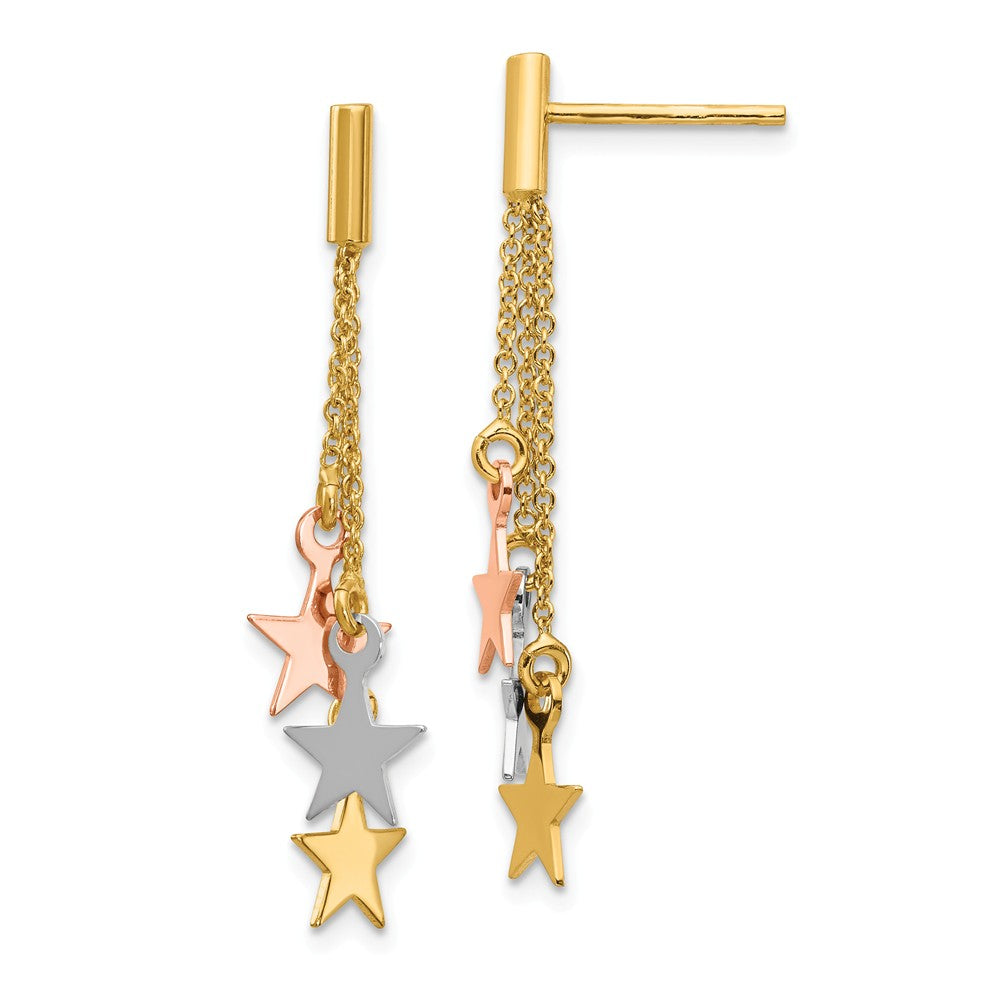 Million Charms 14K Tri-color Polished Dangle Stars Post Earrings, 24.7mm x 24.7mm