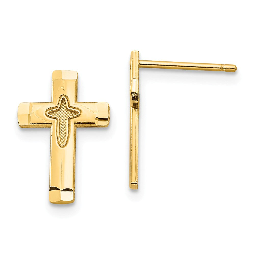 Million Charms 14k Yellow Gold Cross Post Earrings, 13.74mm x 9.2mm