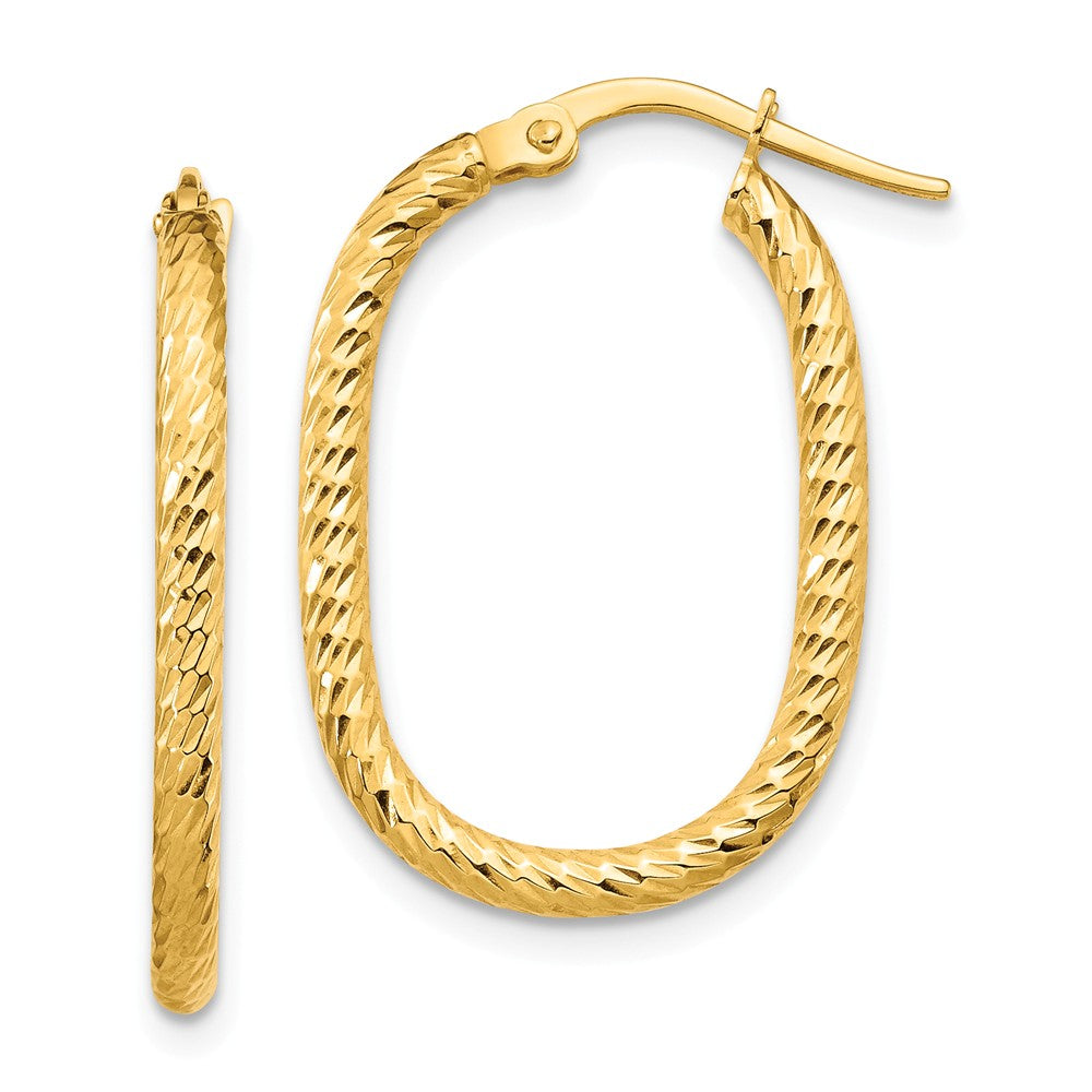 Million Charms 14k Yellow Gold 2x2mm Diamond-cut Oval Hoop Earrings, 24.45mm x 16.34mm