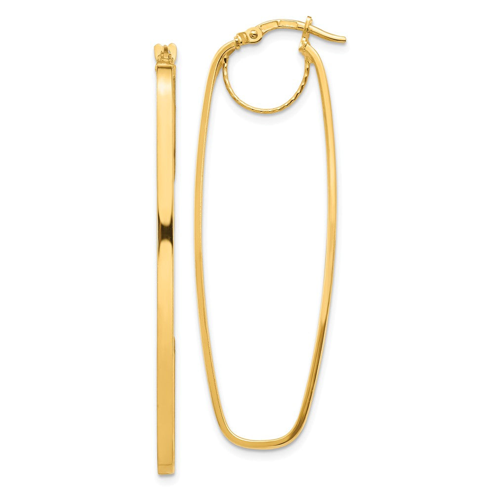 Million Charms 14k Yellow Gold 2x16mm Polished Rectangular Hoop Earrings, 49.9mm x 16mm