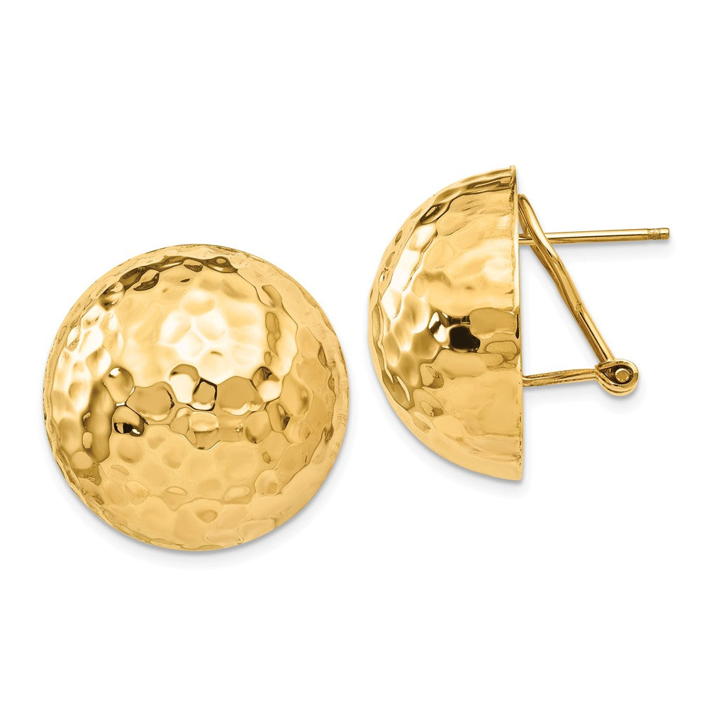 Million Charms 14k Yellow Gold Hammered Omega Back Post Earrings, 22mm x 22mm