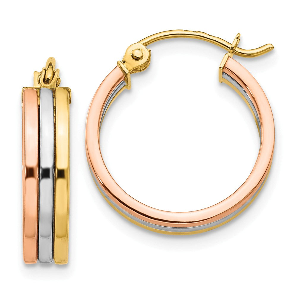 Million Charms 14K Tri Color Hoop Earrings, 18mm x 4mm