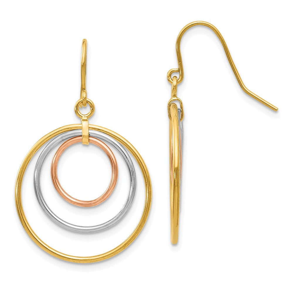Million Charms 14k Tri-Color Circle Dangle Earrings, 40mm x 20mm