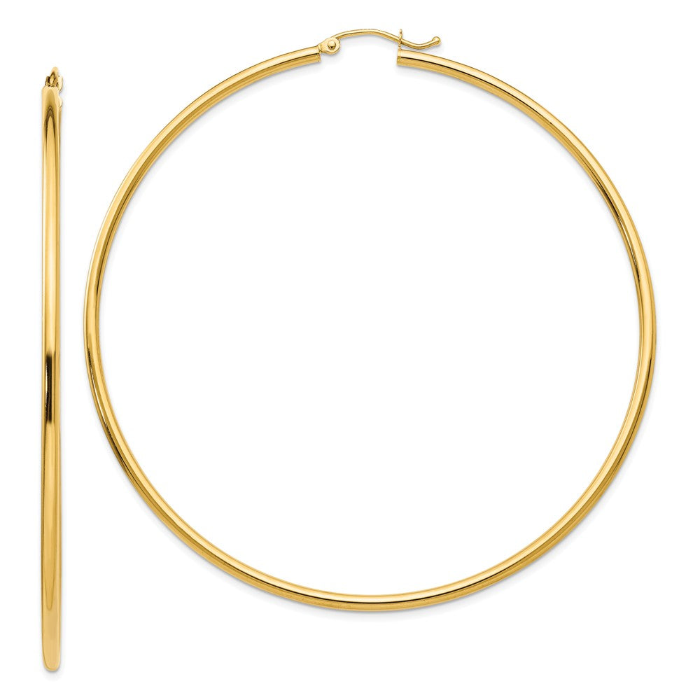 Million Charms 14k Yellow Gold Lightweight Hoop Earrings, 70mm x 2mm