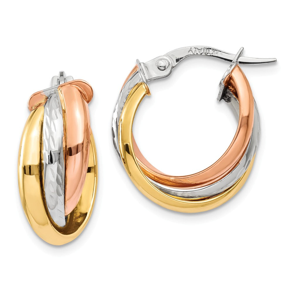 Million Charms 14K Tri-color Polished Post Hoop Earring, 21mm x 6mm