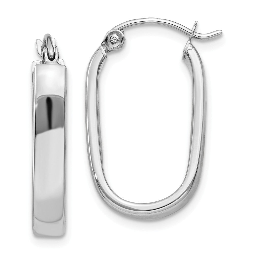 Million Charms 14k White Gold Polished Oval Tube Hoop Earrings, 22mm x 3.5mm