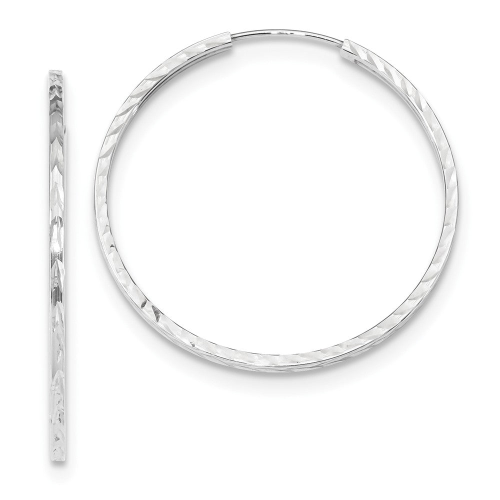 Million Charms 14k White Gold Diamond-cut Square Tube Endless Hoop Earrings, 34mm x 35mm