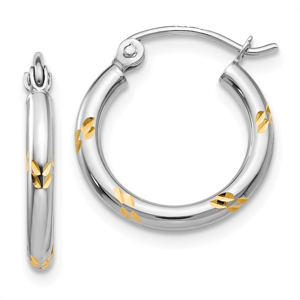 Million Charms 14k White Gold & Rhodium Hoop Earrings, 12mm x 2mm