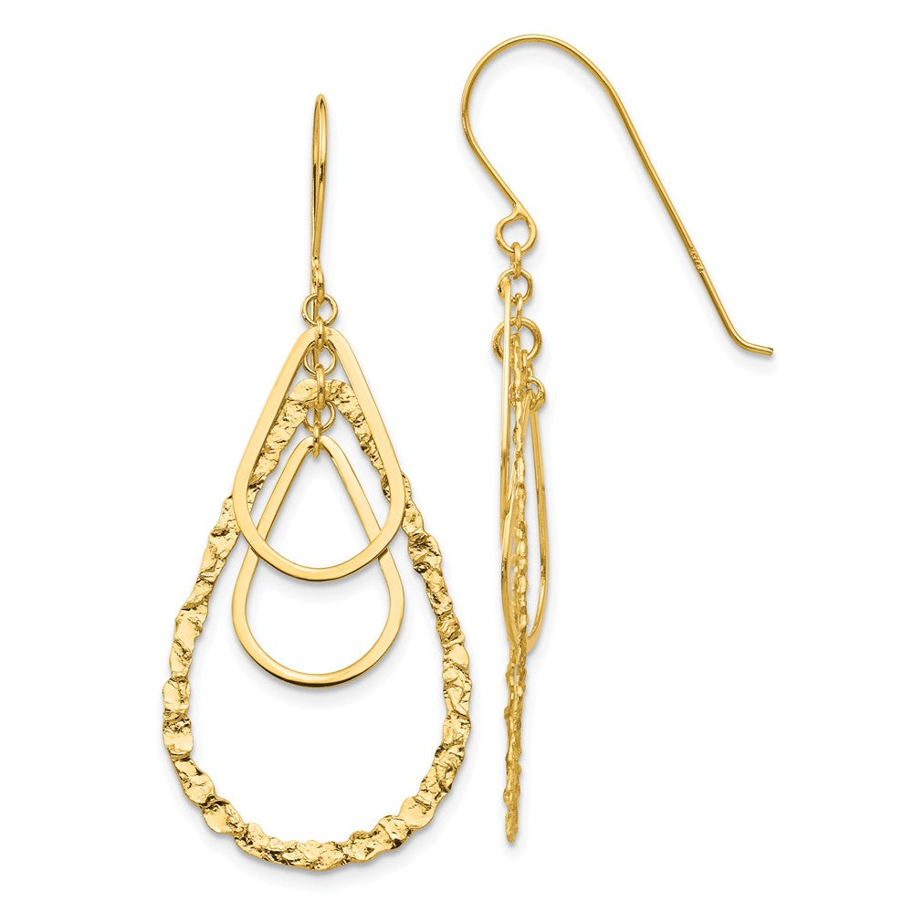 Million Charms 14k Yellow Gold Tear Drop Earrings, 49mm x 20mm