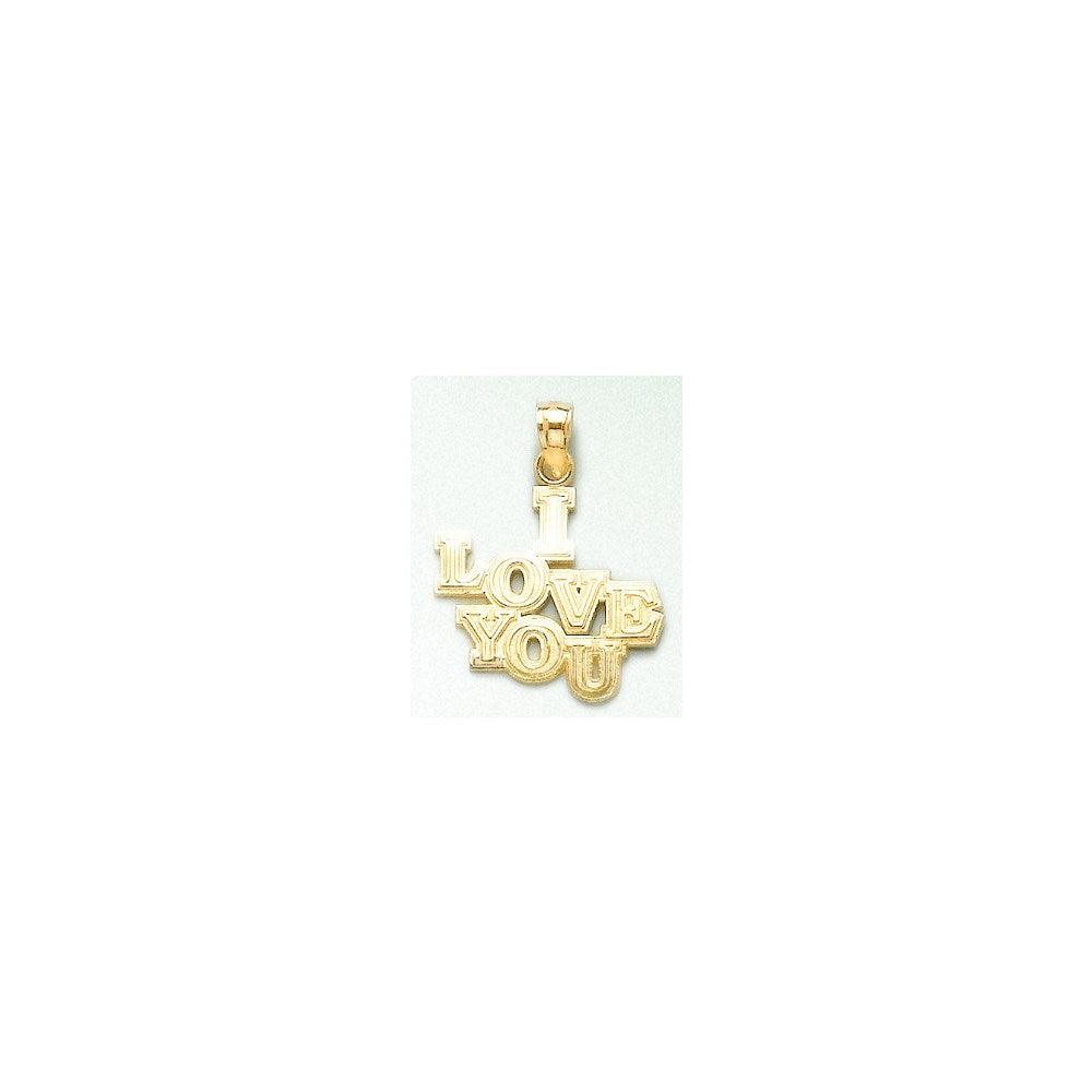 Million Charms 925 Sterling Silver Charm Pendant, I Love You, Block & Stacked With Rhodium