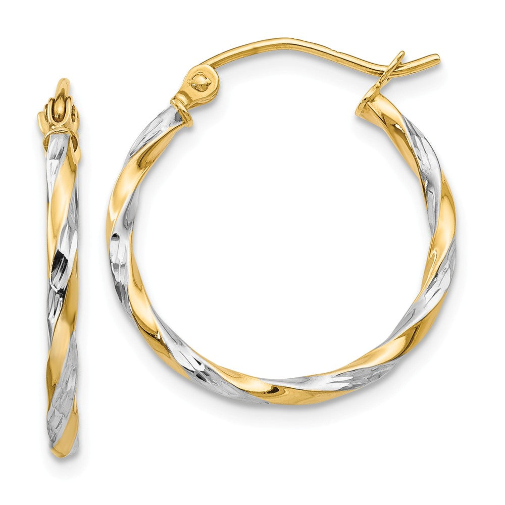 Million Charms 14K & Rhodium Hollow Twisted Hoop Earrings, 21mm x 20mm