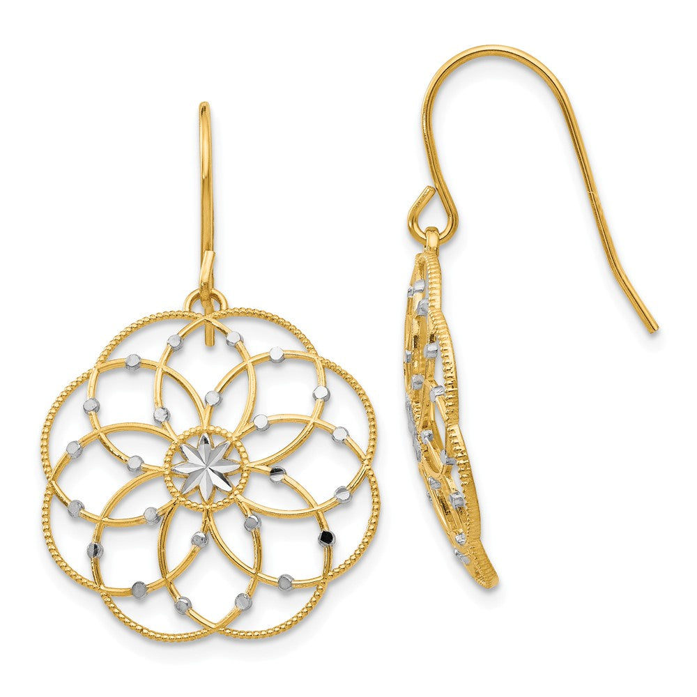 Million Charms 14k & Rhodium Diamond-cut Fancy Shepherd Hook Earrings, 32mm x 20mm