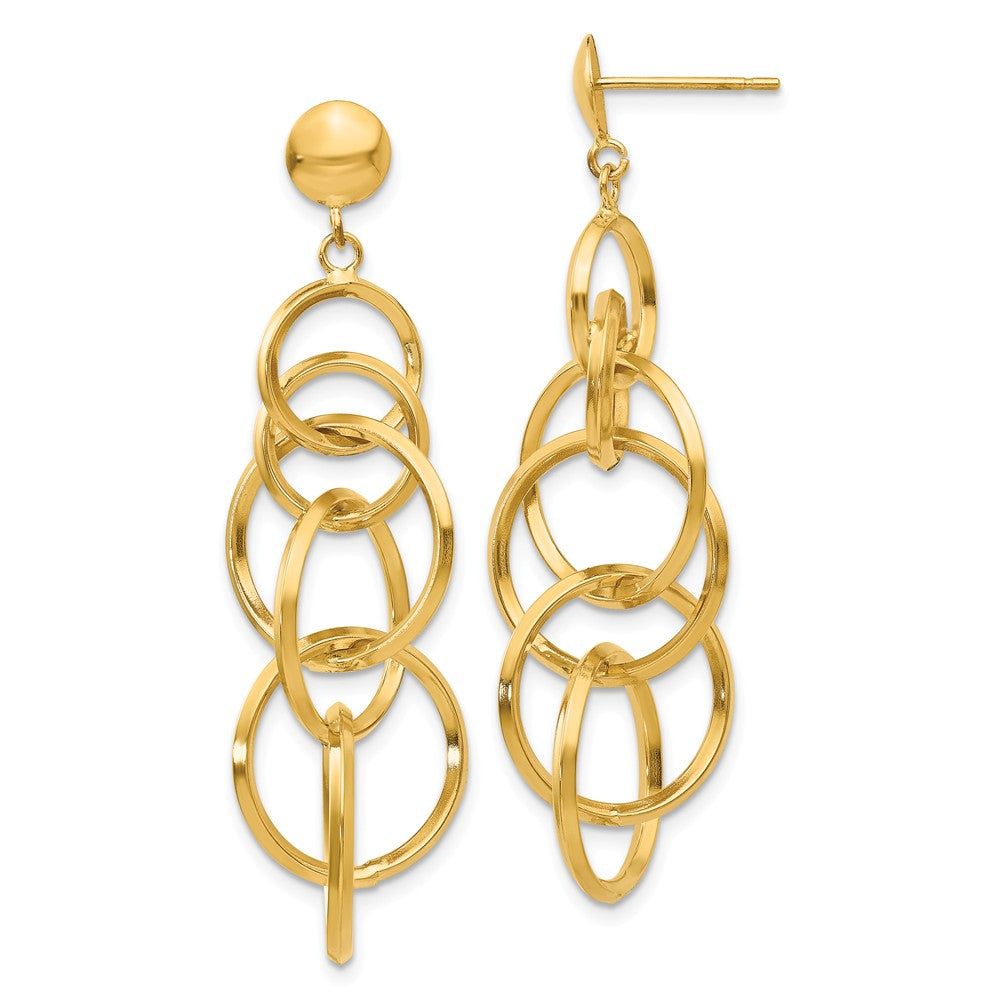 Million Charms 14k Yellow Gold Circle Drop Post Earrings, 46mm x 14mm