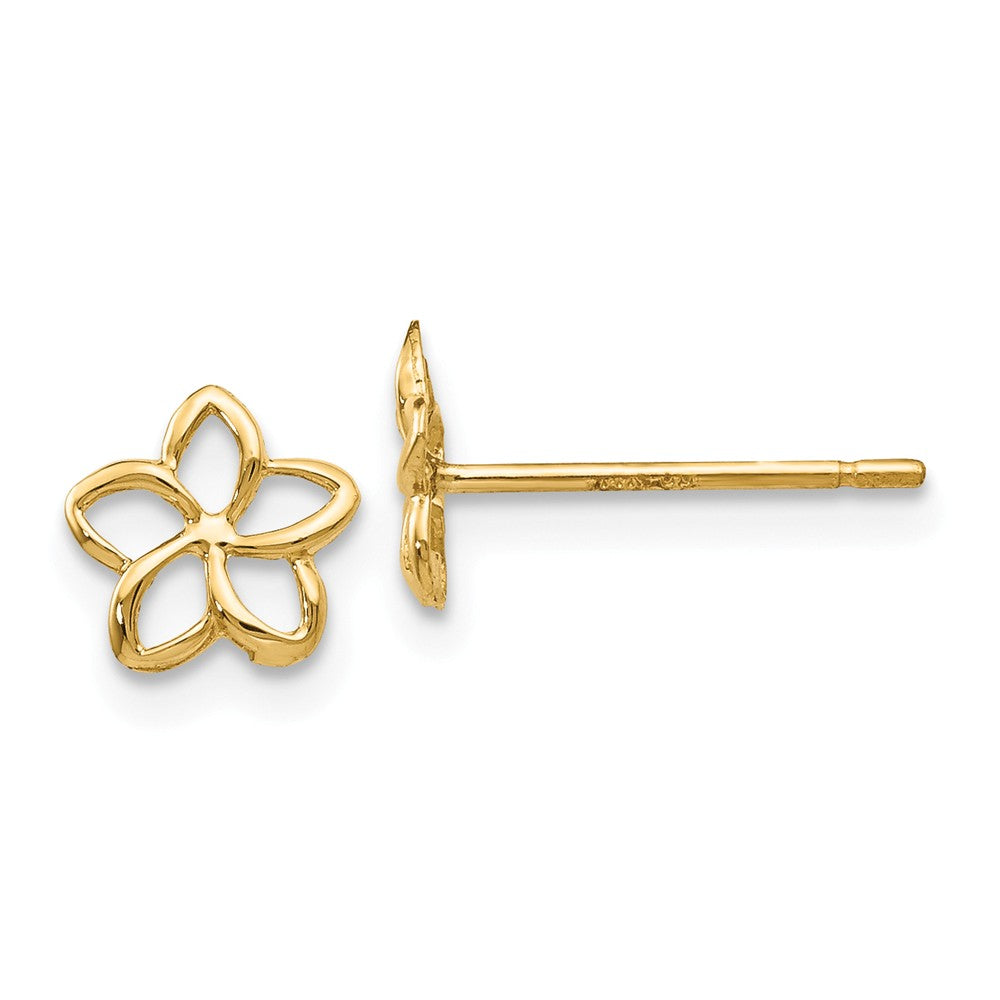 Million Charms 14k Yellow Gold Plumeria Post Earrings, 7mm x 7mm