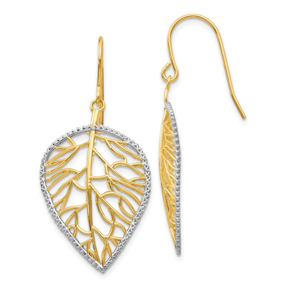 Million Charms 14k & Rhodium Leaf Drop Earrings, 41mm x 20mm
