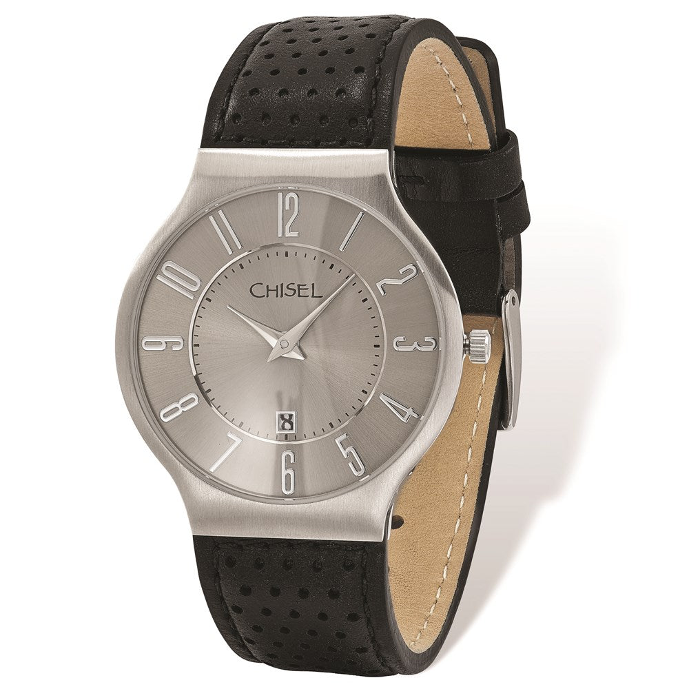 Fashion Watches, Men's Chisel Stainless Steel Grey Dial Black Leather Watch