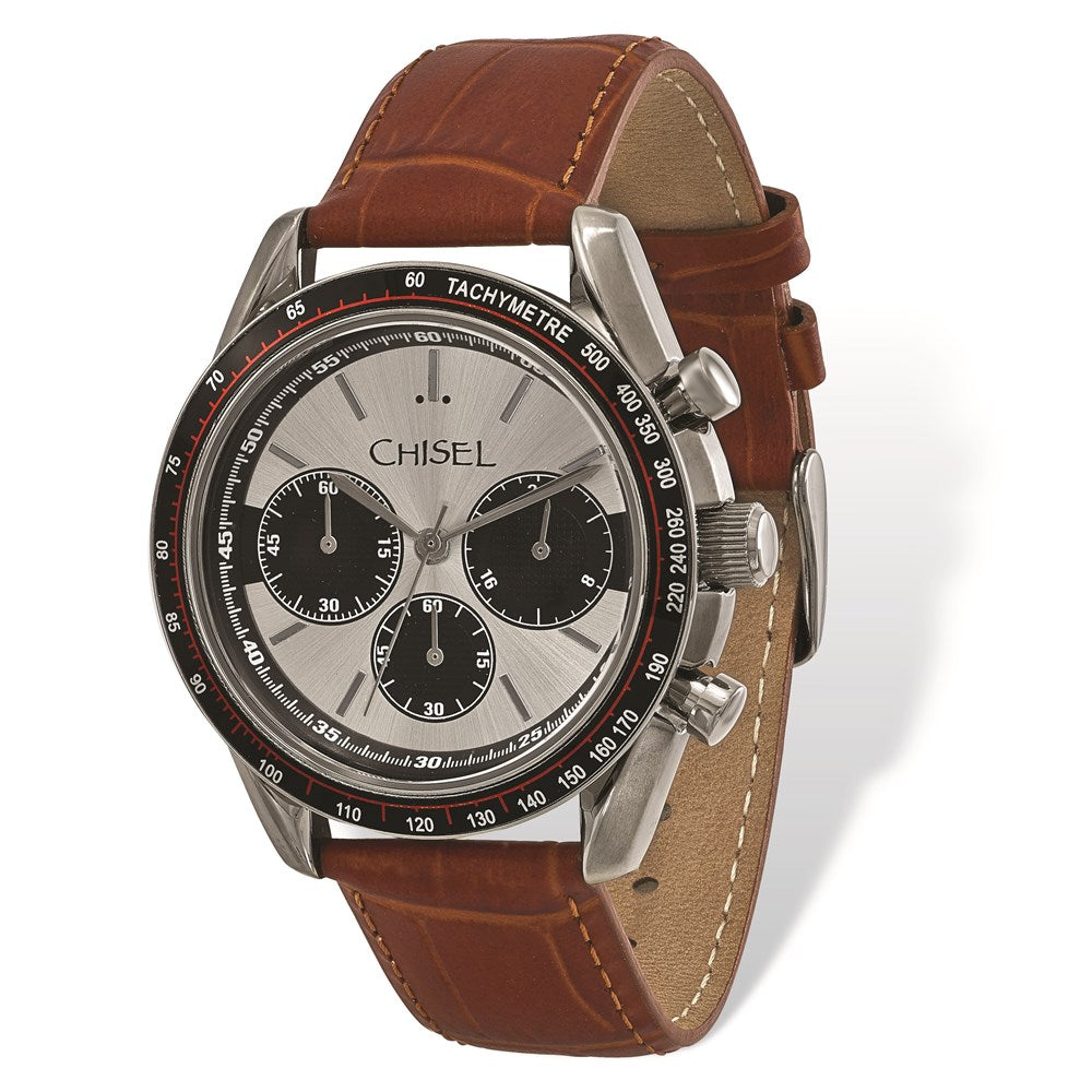 Fashion Watches, Men's Chisel Stainless Steel Brown Leather Chronograph Watch