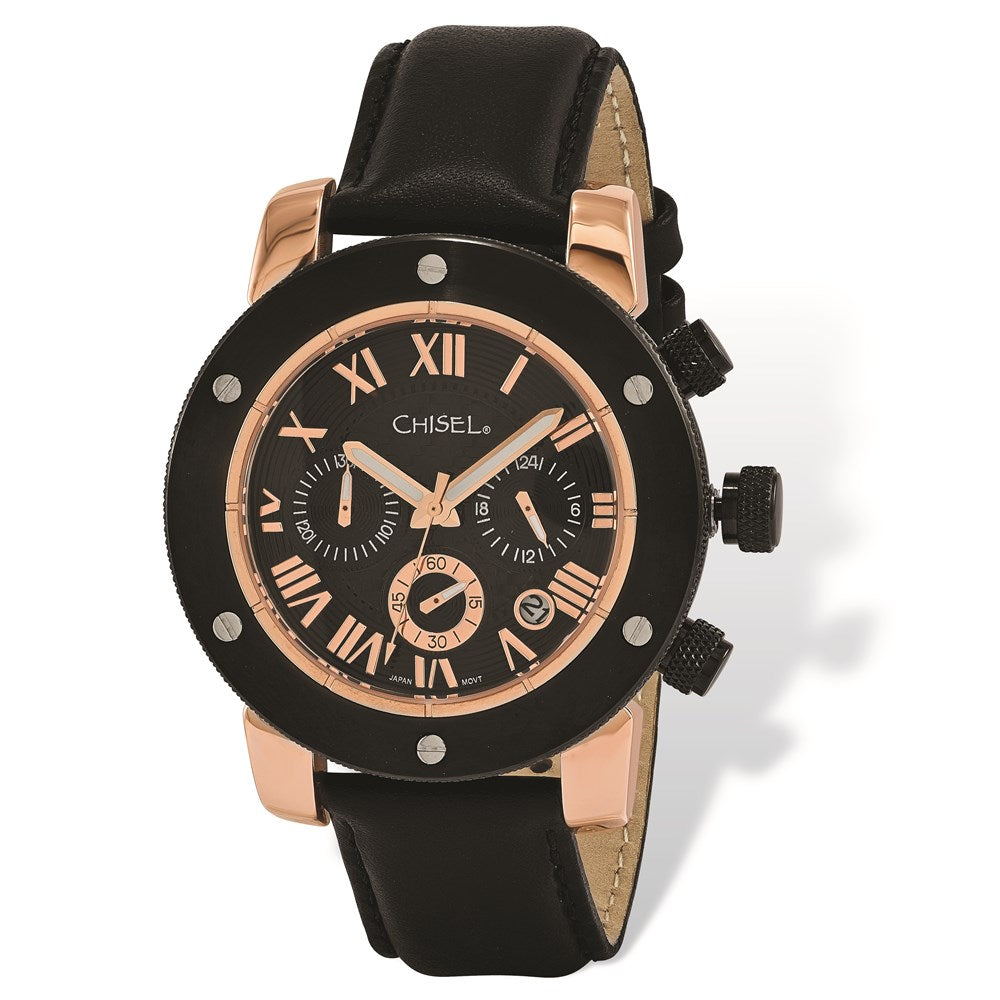 Fashion Watches, Men's Chisel Rose IP-plated Black Dial Chronograph Watch
