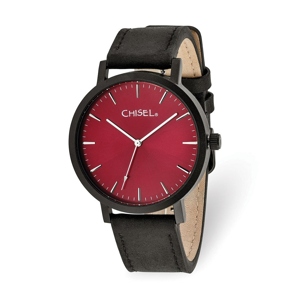 Fashion Watches, Chisel Matte Black IP-plated Red Dial Watch