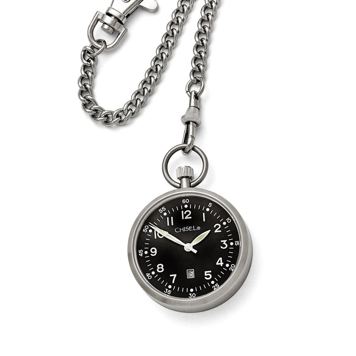 Fashion Watches,  Chisel Stainless Steel Black Dial Pocket Watch
