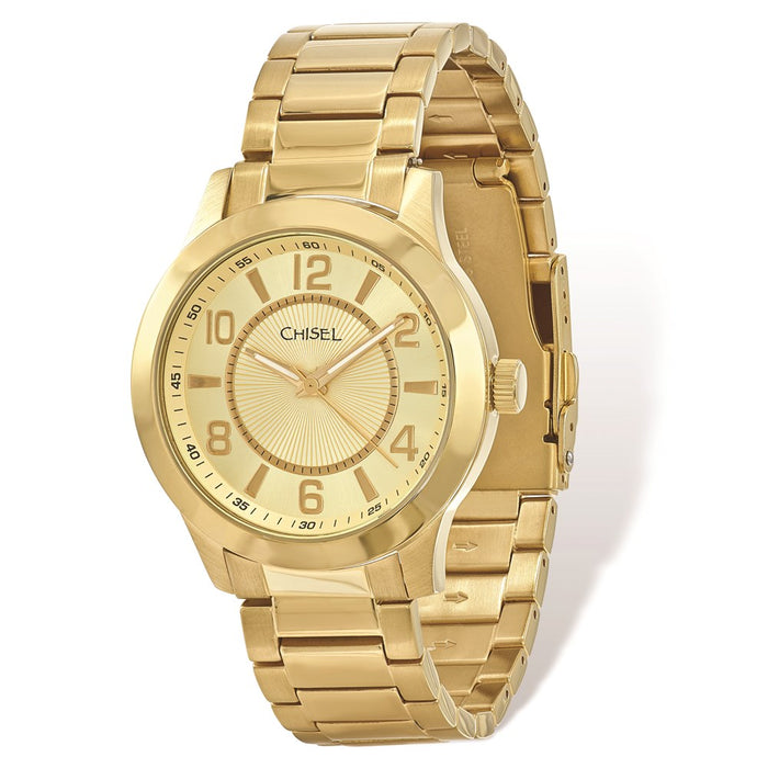 Fashion Watches,  Men's Chisel IP-plated Stainless Steel Gold Dial Watch
