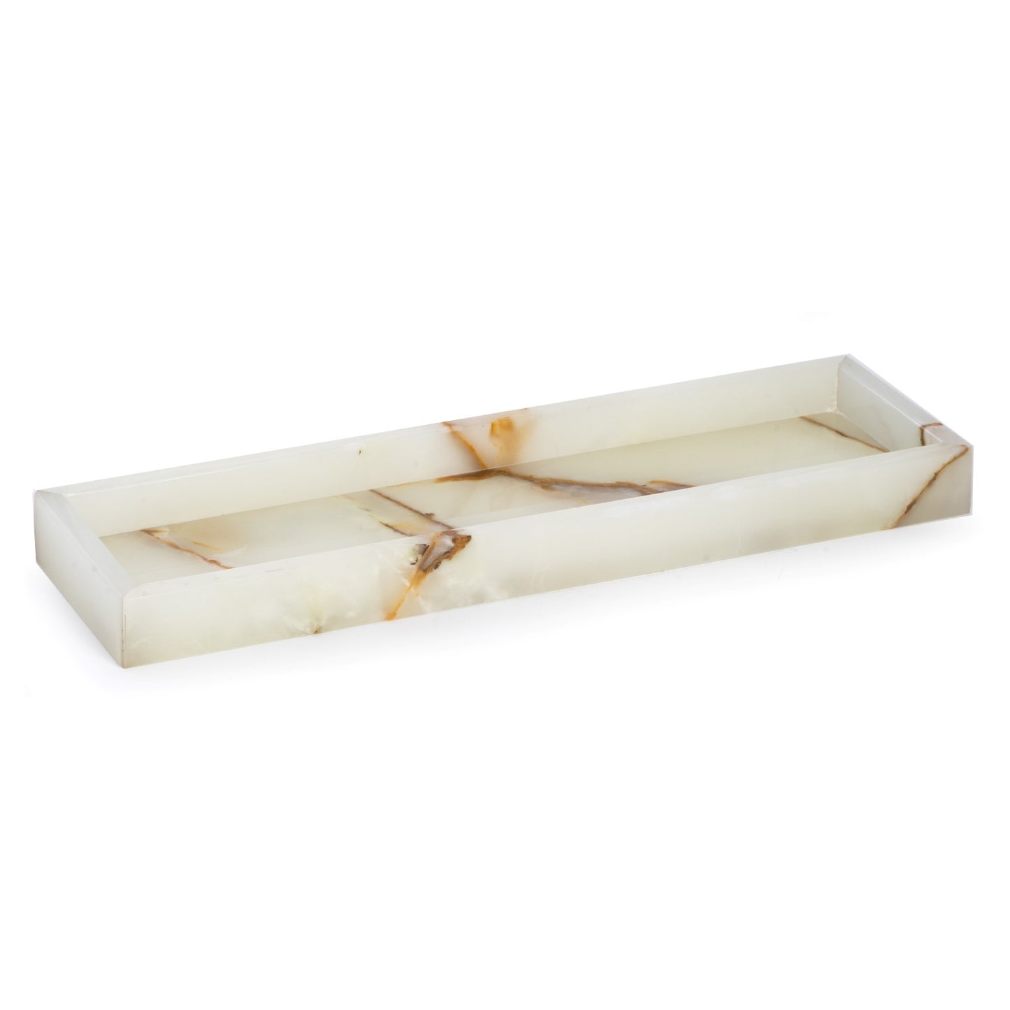 Occasion Gallery WHITE/TAN Color Marble Bath Tray in Green Onyx 14.25 L x 3.75 W x 4 H in.