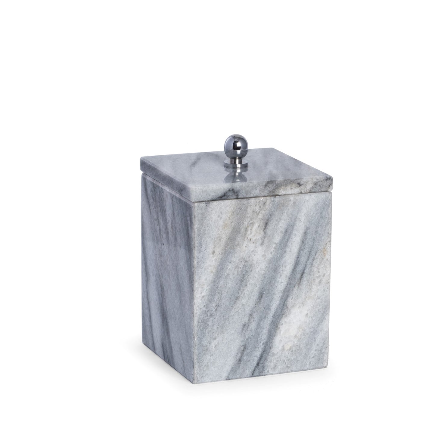 Occasion Gallery WHITE/GRAY Color Marble Bath Canister with Lid in Cloud Grey 3 L x 3 W x 4.5 H in.