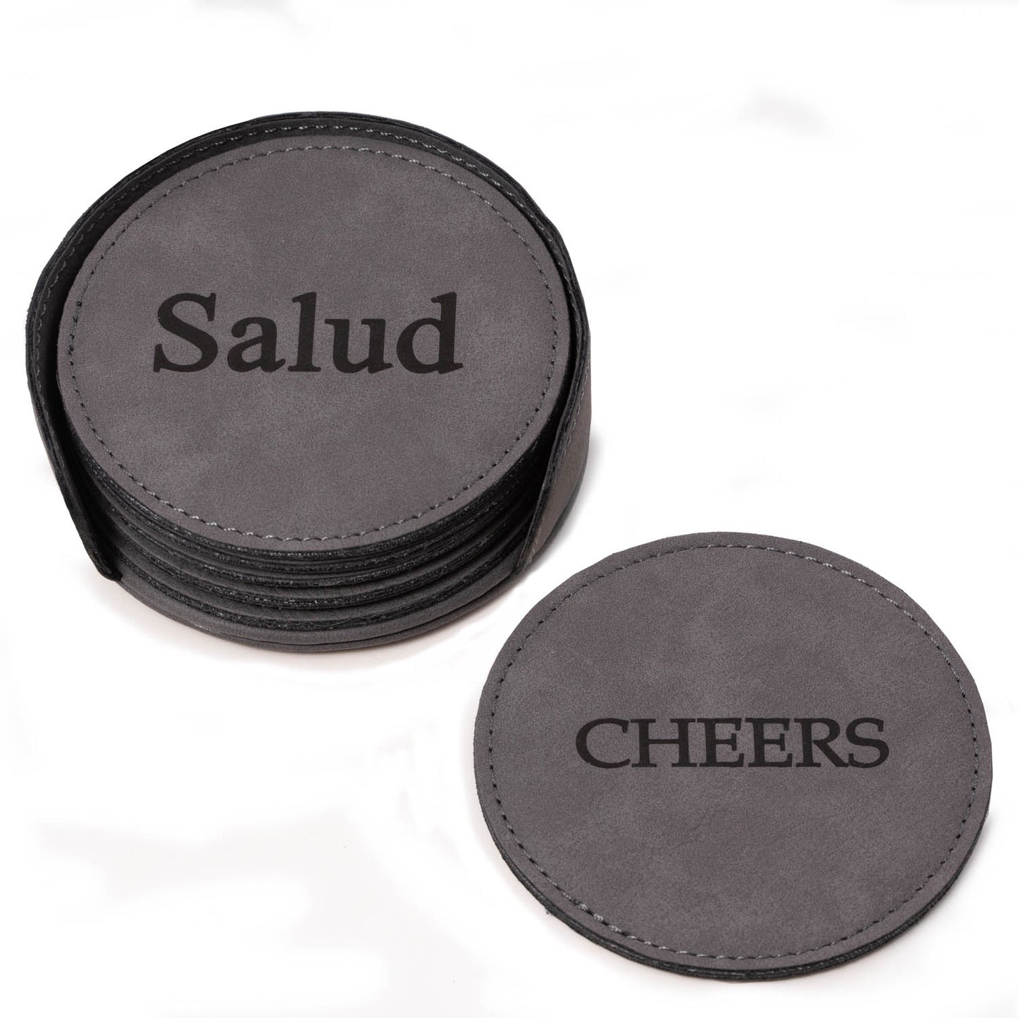 Occasion Gallery Grey Color 6 Coaster Set with Holder in Vintage Grey Leatherette 4.25 L x 0 W x 1.25 H in.