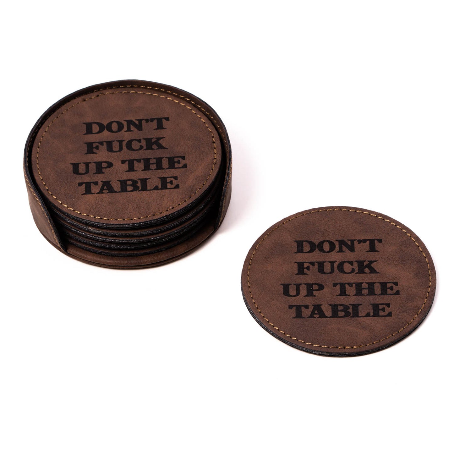 Occasion Gallery Brown Color 6 Coaster Set with Holder in Vintage Rustic Brown 4.25 L x 0 W x 1.25 H in.