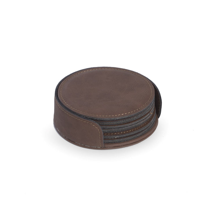 Occasion Gallery BROWN Color 6 Coaster Set with Holder in Vintage Rustic Brown 4.25 L x  W x 1.25 H in.